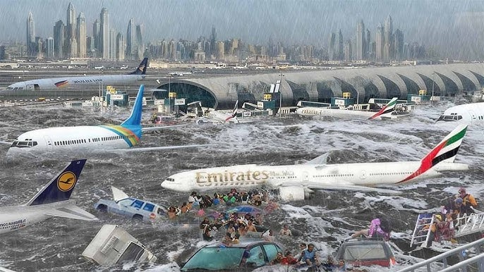 🔴مشهد نهاية العالم في الإمارات: الجبال تسقط والسيارات تُسحق تحت الطين والمطارات خارج الخدمة